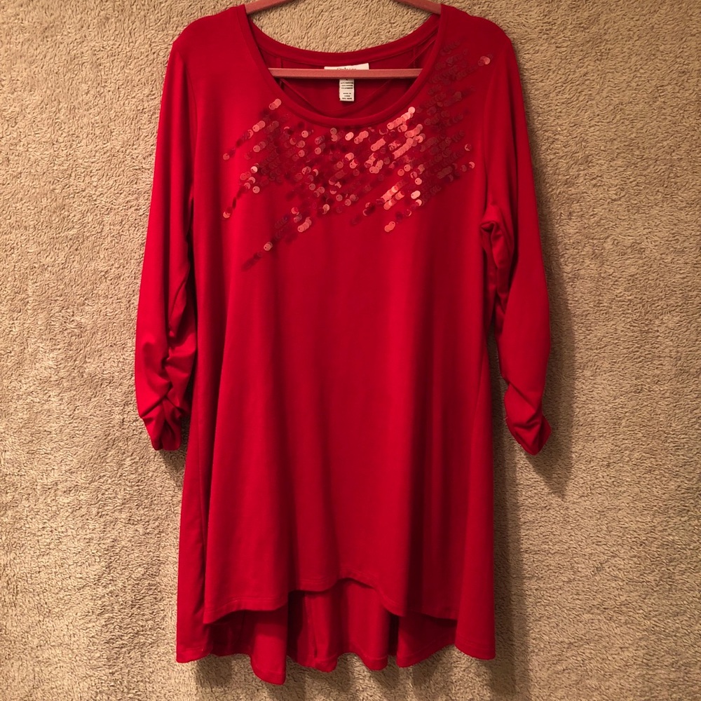 Style and Co. Red sequined festive top